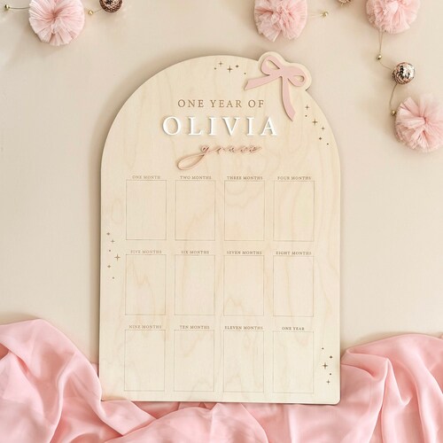 First Year Birthday Board | Monthly Milestone Photo Board |One Year Of | My First Year | 12 months photo | Ribbon Bow party