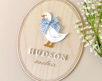Goose Baby Name Sign Custom Decor | Personalized Hospital Birth Announcement | Baby Shower Gift Photo Prop Boy Girl