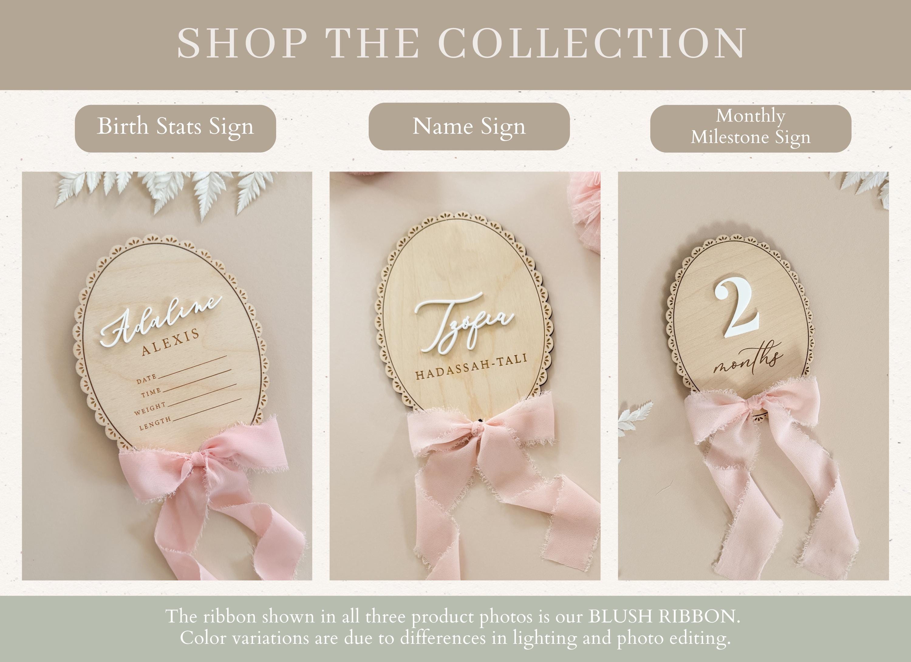 Ribbon Bow Name Sign | Personalized Hospital Birth Announcement | Baby Gift | Baby Photo Prop | Vintage Lace Trim Coquette