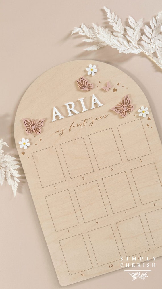 First Year Birthday Board |One Year Of | My First Year | 12 Months Photo | Butterfly Enchanted Garden Wildflower Party with Daisies