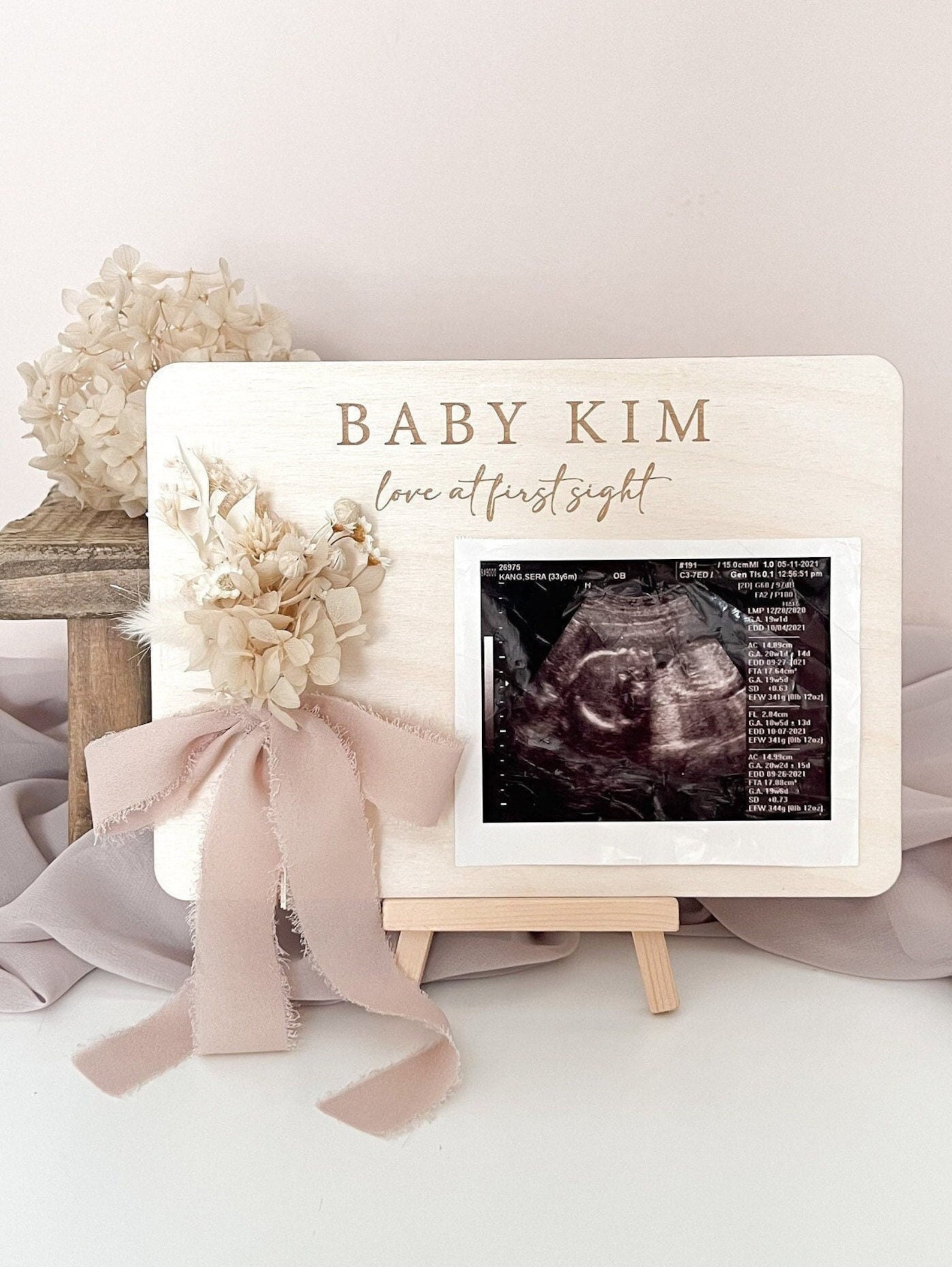 Cute baby sonogram frame with hearts and tiny elephant for best Valentines gifts for pregnant wife