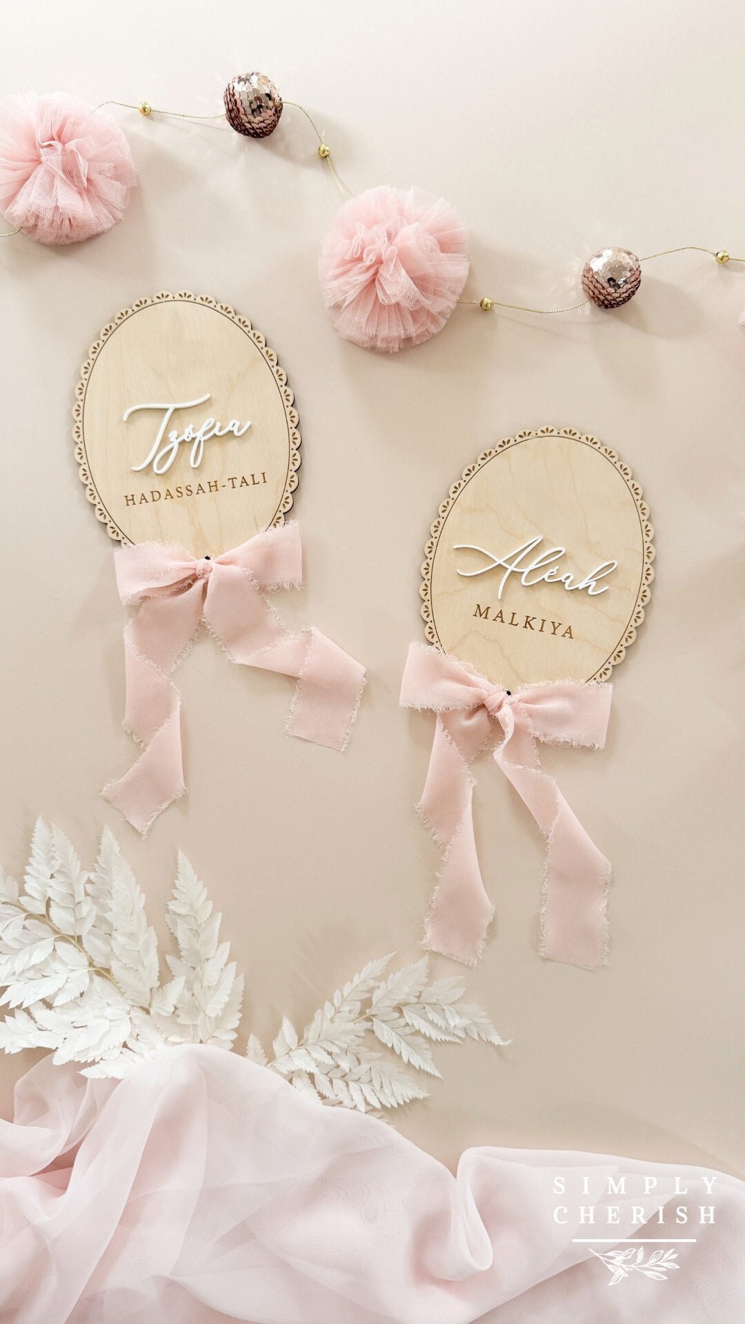 Ribbon Bow Name Sign | Personalized Hospital Birth Announcement | Baby Gift | Baby Photo Prop | Vintage Lace Trim Coquette