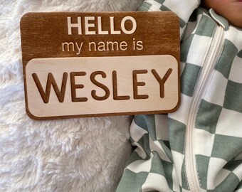 Name Tag Announcement, Name Announcement, Wooden Birth Announcement, Hospital Sign, Baby Name Sign, Baby Name Photo Prop, Baby Name Reveal
