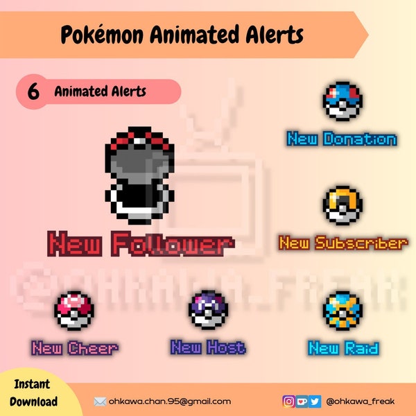 Pokémon Pokeball Animated Alerts / Twitch / Youtube / Pixel art