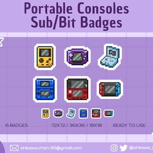 Portable Consoles Twitch Sub Bit Badges / Gameboy / Advance / SP / DS / 3DS / Switch / Streamer / Pixel