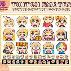 Blond Hair Boy Twitch Emotes (A+B+C ver.) / Cute / Youtube / Discord / Streamer / Pixel / Emoji
