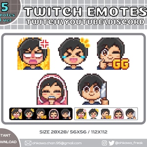 Black Hair Boy Twitch Emotes (B ver.) / Cute / Youtube / Discord / Streamer / Pixel / Emoji