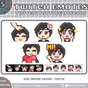 Black Hair Boy Twitch Emotes (A ver.) / Cute / Youtube / Discord / Streamer / Pixel / Emoji