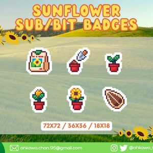 Sunflower Twitch Sub Bit Badges / Plant / Seed / Cute / Streamer / Pixel