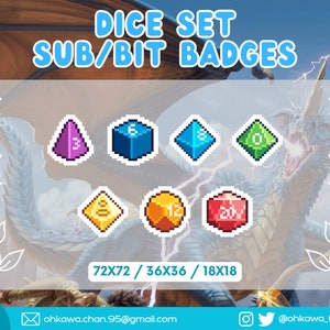 Dice Set Twitch Sub Bit Badges / DnD / Dungeons and Dragons / D20 / Role / Streamer / Pixel