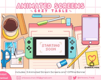 Cozy Table Animated Screens / Stream / Switch / Lofi / Aesthetic / Cute / Youtube / Twitch / Ending / Starting soon / BRB / Offline