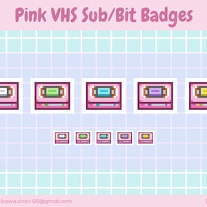 Pink VHS Twitch Sub Bit Badges / Cute sub badges / Kawaii / Streamer / Pixel / Video