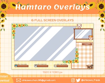 Hamtaro Stream Overlays / Cute / Kawaii / Hamster / Sunflower / Pixel art