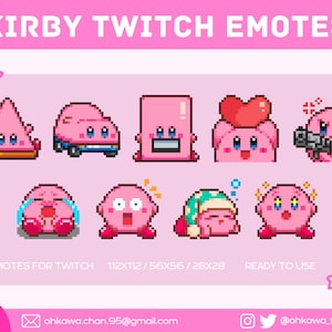 Kirby Twitch emotikony/śliczne emotikony/Kawaii/streamer/piksel/różowy/pistolet/POG/samochód/stożek