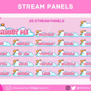 Twitch Panels / Stream / Cute / Kawaii / Pixel art / Stars / Clouds