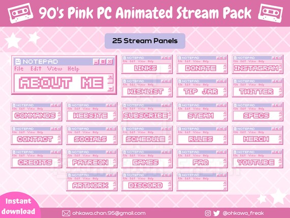 Full 90's Pink PC Animated Stream Package / Retro Windows / Kawaii