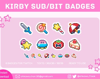 Kirby Twitch Sub Bit Badges / Cute sub badges / Kawaii / Streamer / Pixel / Pink