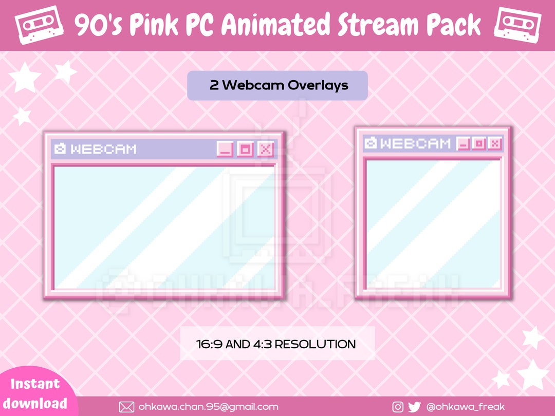 90's Pink PC cam Overlays & Animated Alerts Stream Pack / Retro