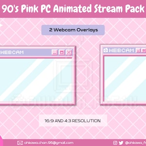 90&#39;s Pink PC Webcam Overlays & Animated Alerts Stream Pack / Retro Windows / Kawaii / Computer screen