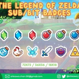 The Legend of Zelda Twitch Sub Bit Badges / TLOZ / Link / Triforce / Master Sword / Hylian Shield / Streamer / Pixel
