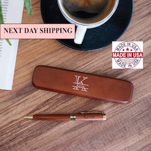 Wood Pen Set,Monogrammed Wood Pen,Monogrammed Pen Set,Desktop Pen Holder,Engraved Pen Case,Personalized Pen Set,Boss Gift,CEO Gifts,Dad gift