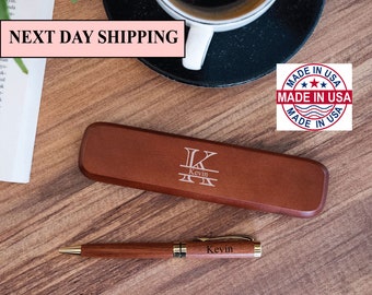 Wood Pen Set,Monogrammed Wood Pen,Monogrammed Pen Set,Desktop Pen Holder,Engraved Pen Case,Personalized Pen Set,Boss Gift,CEO Gifts,Dad gift