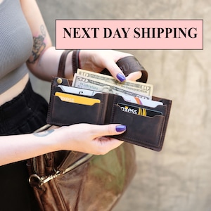 Cartera de cuero de tres pliegues, regalo del día de la madre, cartera personalizada, cartera personalizada, cartera grabada, regalo de cumpleaños de aniversario, regalo para papá, día de San Valentín