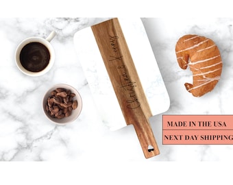 Engraved Marble Cheese Board, Custom Cutting Board with Handle,Charcuterie Board,Marble and Wood Serving Tray, Wedding/ Engagement Gift,Xmas