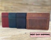 Minimalist Leather Wallet, Personalized Slim Front Pocket Wallet, 2nd anniversary wallet gift, Cardholder for him, Distressed Leather wallet