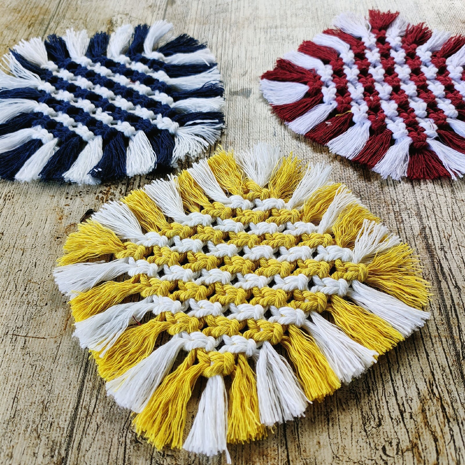 Macrame Square coaster Macrame coaster Colorful coasters Etsy