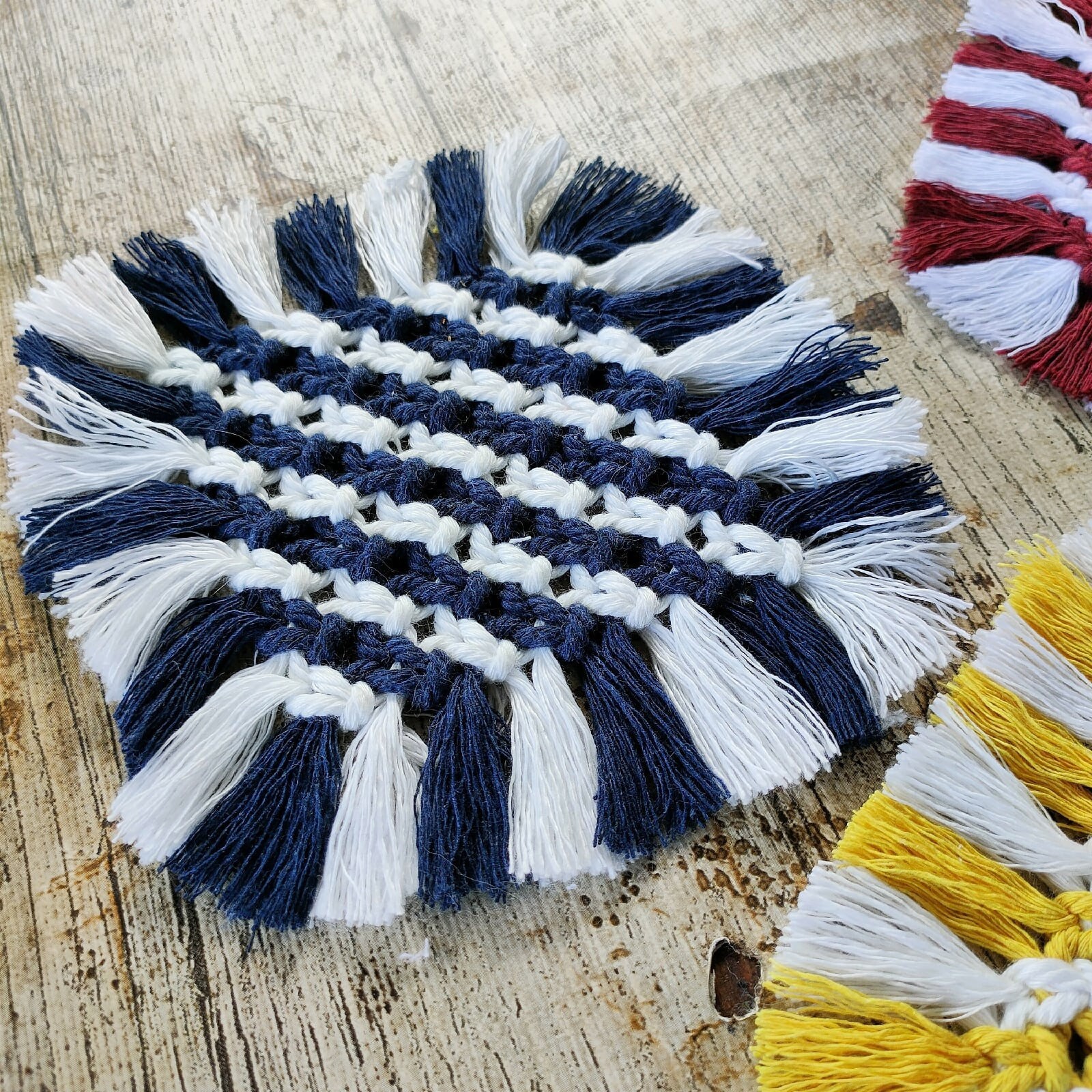 Macrame Square coaster Macrame coaster Colorful coasters Etsy