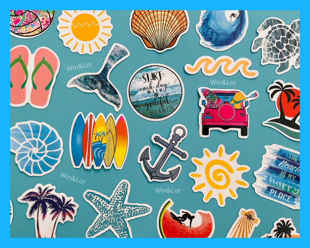 Beach Stickers Glossy Ocean Theme Stickers VSCO Nautical Etsy