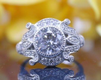14K Weißgold-Finish Diamant Verlobungsring, Attraktiver Jubiläumsring, simulierter Diamantring