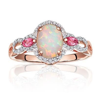 2CT Oval Opal Pink Tourmaline Ring Diamond Engagement Ring