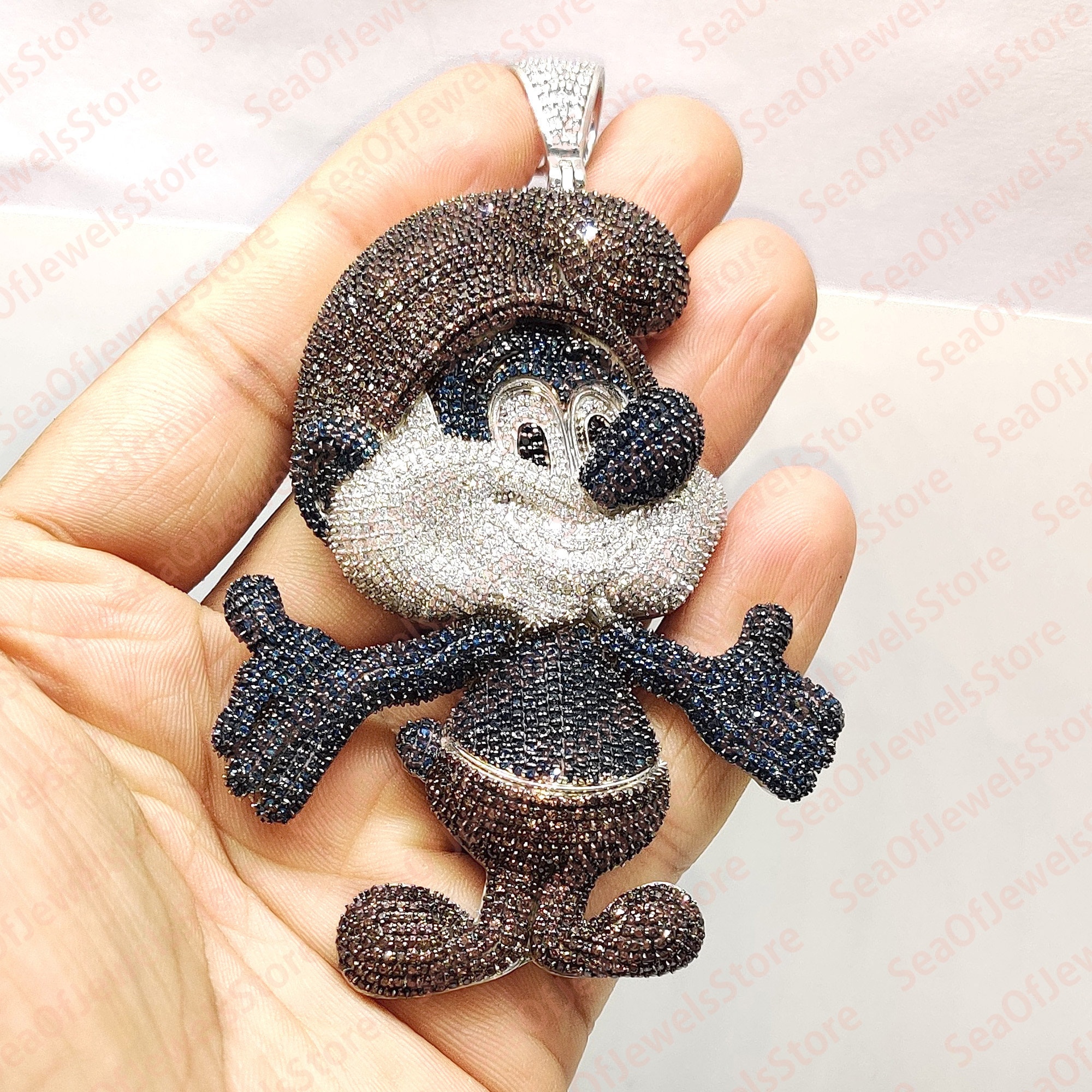 Custom Made Papa Smurf Round Cut Diamond Pendant Smurf Hip