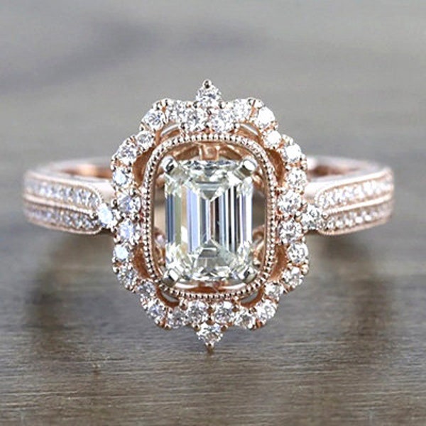 2 CT Emerald Cut  Engagement Ring, Attractive  Engagement Ring, 14K White Gold Finish, Simulated Diamond Ring