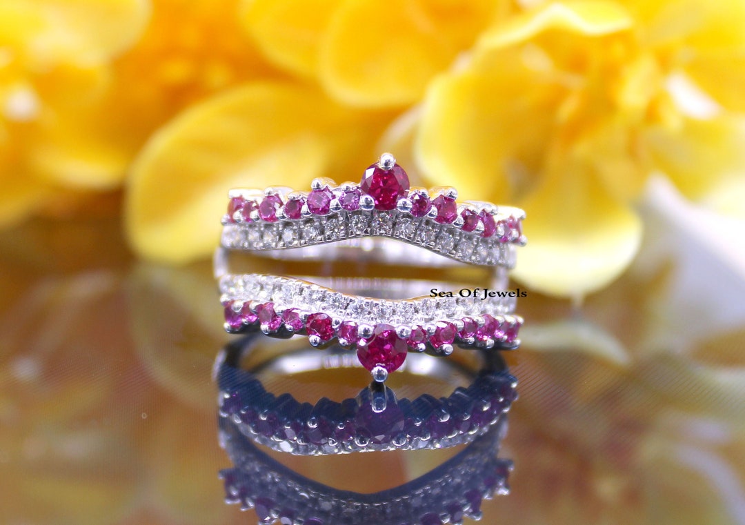 1.00ct Ruby Wedding Ring Guard, Wrap Band Enhancer, 925 Sterling Silver