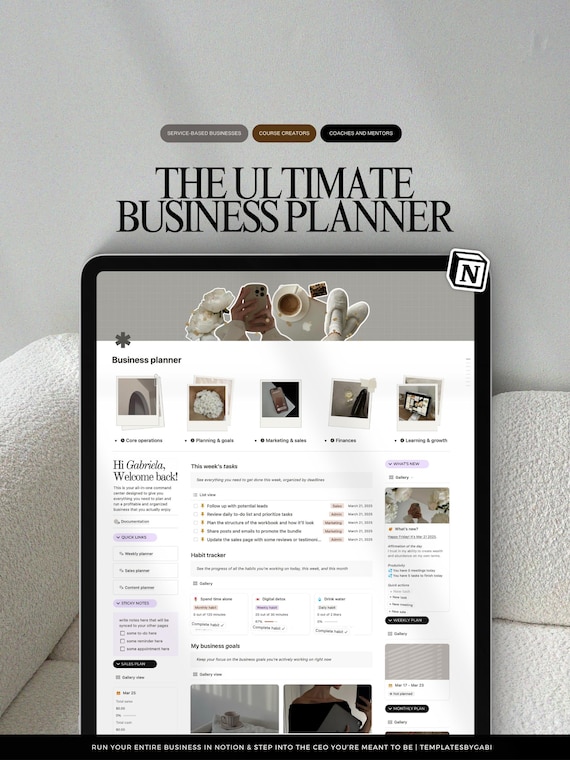 Notion Business Planner Template, Small Business CRM, Project Management System