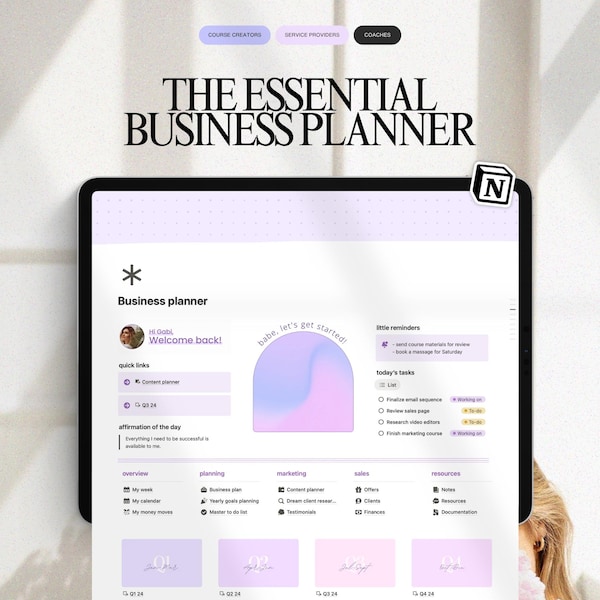 Business Planner Notion Template, CRM Client Tracker, Finance Tracker