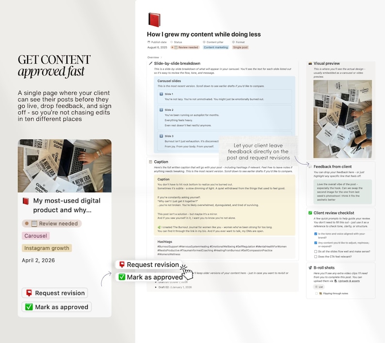 Notion-sjabloon klantportal social media, klantintroductie, contentstrategie afbeelding 8