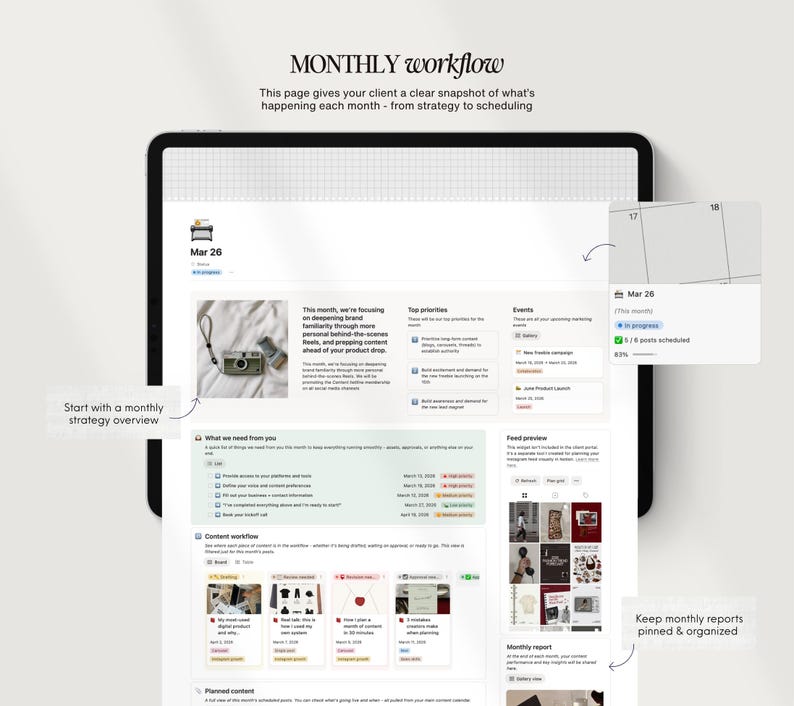 Notion-sjabloon klantportal social media, klantintroductie, contentstrategie afbeelding 7
