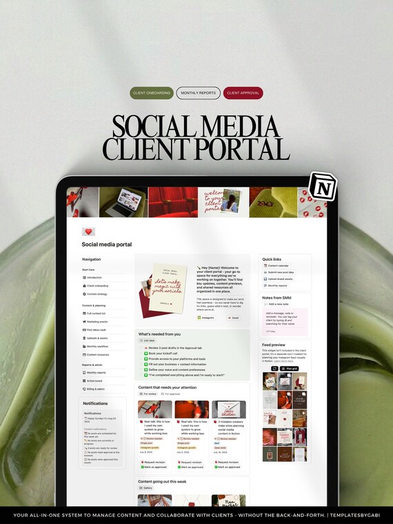Notion Social Media Client Portal Template, Client Onboarding, Content Strategy