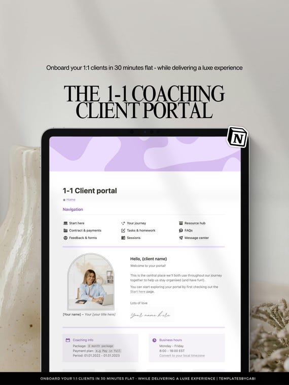 Notion Client Portal Template for Coaches, Client Onboarding