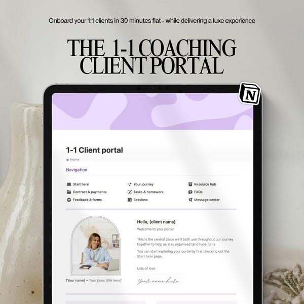 Notion Client Portal Template for Coaches, Client Onboarding