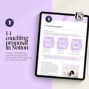 Coaching proposal template in Notion, Coaching program guide, coaching package template, service and pricing guide coach, Notion coach