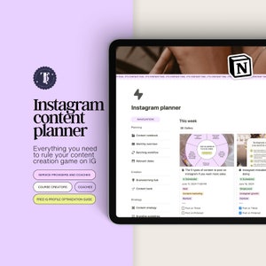 Instagram content planner Notion template, Social media content calendar, Notion social media content, Instagram content calendar