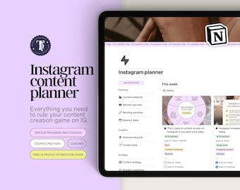 Modelo Notion para planejador de conteúdo do Instagram, calendário de conteúdo para mídias sociais, conteúdo para mídias sociais Notion, calendário de conteúdo do Instagram
