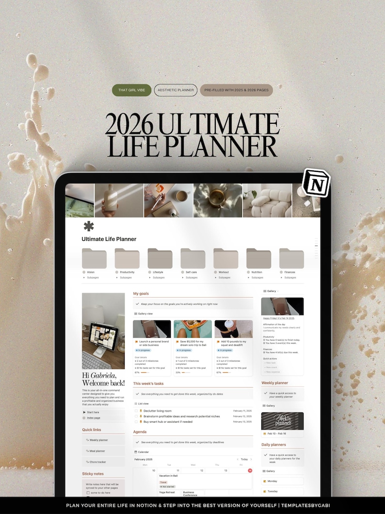 Life Planner Notion template, Second Brain, 2026 Digital Planner image 1