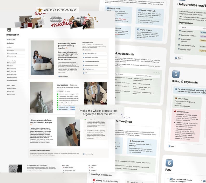 Notion-sjabloon klantportal social media, klantintroductie, contentstrategie afbeelding 3