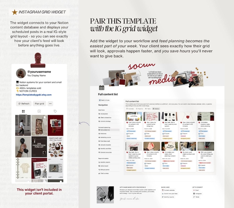 Notion-sjabloon klantportal social media, klantintroductie, contentstrategie afbeelding 4
